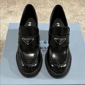 Prada 85mm Chocolate Brushed Logo Loafer - sz 36